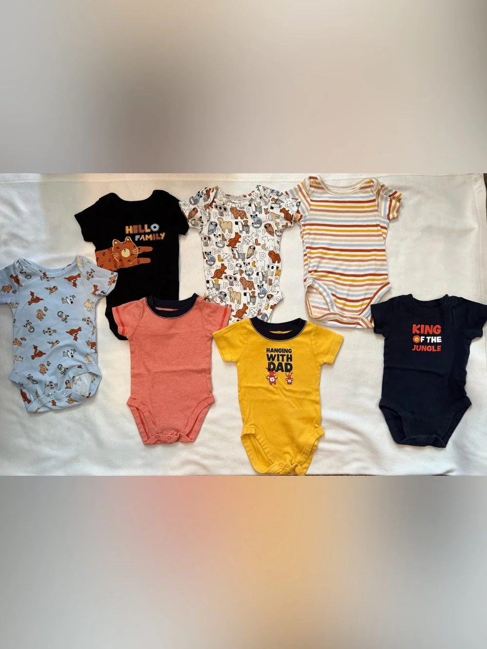 Baby Bodysuit Bundle - Navy, Yellow, orange & Animal Prints